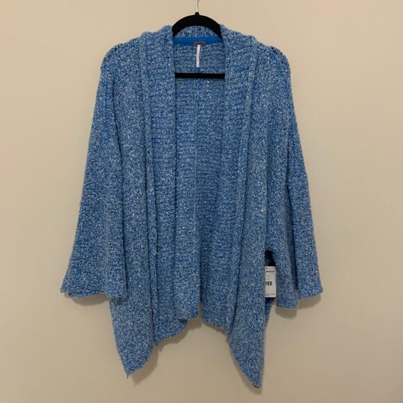 Free People blue BFF knit open-front fuzzy cardigan sweater size XS NWT - Picture 2 of 10
